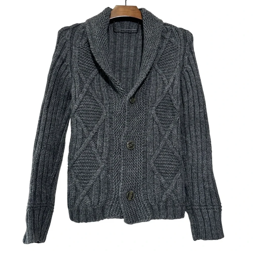 BECOME Brand European Italy Wool Alpaca Gray Chunky Cable‎ Knit Sweater Cardigan